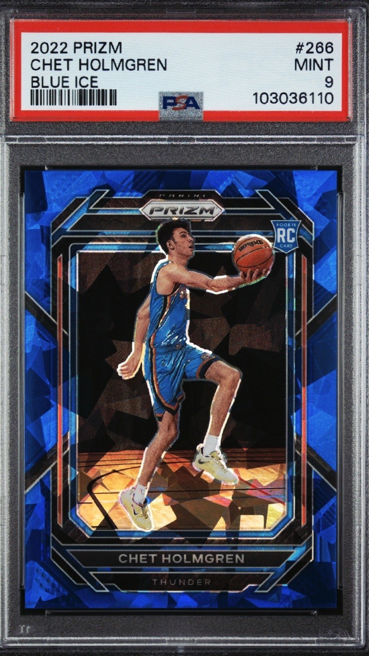 2022-23 Panini Prizm Chet Holmgren Blue Ice Prizm Rookie RC /125 #266 PSA 9 🔵🧊