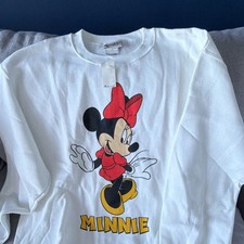Disney Walt Disney World Minnie Mouse White Fleece Crewneck Pullover L