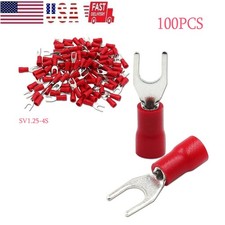 100PCS Red Fork Spade Terminals 8 Stud Vinyl Insulated Wire Connectors 16-22AWG