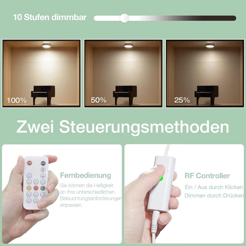 Luce Led Sottopensile Cucina Dimmerabile, 4 Luce Led per Vetrine Con Telecomando - Immagine 3 di 4