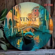 1pc 2D 1pc 7.87x 7.87inch Aluminum Round Wall Decor- Venice Canal Scenery with V
