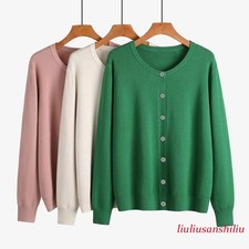Winter New Fleece Knit Cardigan Jacket Women's Loose Fit Top Round Neck Sweaters