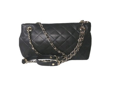 Donna Karan New York Quilted Leather Crossbody Shoulder Bag Chain Leather Straps