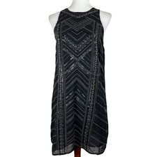 Miss Me Black Embellished Beaded Chiffon Cocktail Shift Dress Size Small