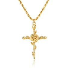 Cross Necklace for Women 14K Gold Plated Birth Flower Necklaces Rope 