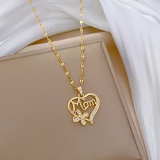 Mum Gift Heart pendant Necklace - Diamond Gold  Elegant Jewellery for Women