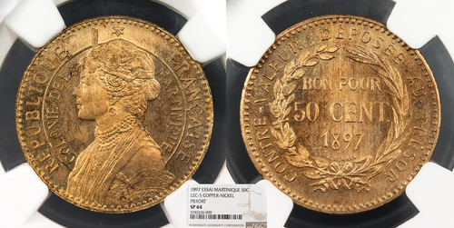 MARTINIQUE 1897 Essai 50 Centimes Piedfort NGC SP-64