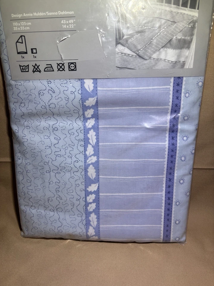 Funda nórdica edredón y funda de almohada azul gris hoja rayas Ikea Minnen Napen Foto 3 de 4