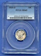 1935 D PCGS MS65 Mercury Dime 10c Silver US Mint Coin 1935-D MS-65 Color