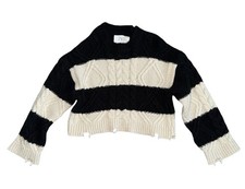 Zara Girls Striped Cable Knit Cropped Distressed Hem Sweater Size 6-7