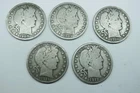 Silver Barber Half Dollars 1908 - 1912 (5) San Francisco Mint Estate Lot.
