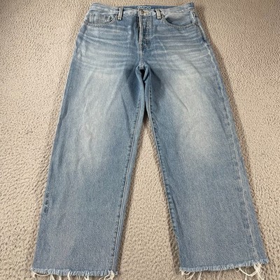 ETICA Womens 28 Tyler Vintage Straight Crop High Waist Washed Blue button fly