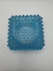 VTG Fenton Blue Hobnail Square Salt Cellar Ashtray Tea light Candle Holder