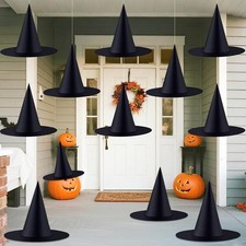 ZeeDix 12-Pack Hanging Halloween Witch Hats, Spooky Decorations for Yard, Porch