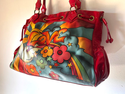 ISABELLA FIORE RED TATTOO DOVE RAINBOW TRAVEL XLG HOBO SHOULDERBAG $795
