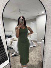 Lyss Loo Olive Green Bodycon Tank Midi Dress, Size Large