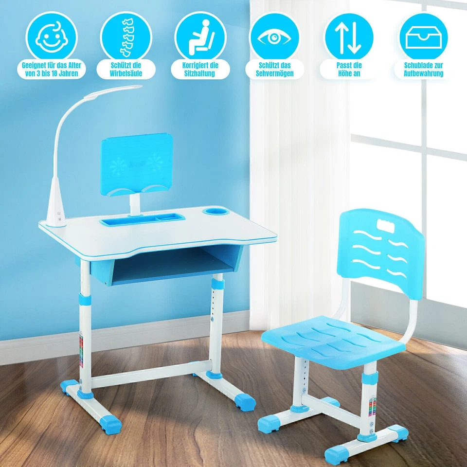 Kinderschreibtisch Set mit Stuhl & Lampe höhenverstellbar Wwjyovmuaaetzultdkppvf