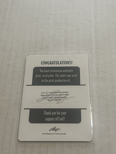 2021-22 Leaf Metal Basketball Bryce Hopkins State Pride Printing Plate Auto 1/1 - Picture 2 of 2