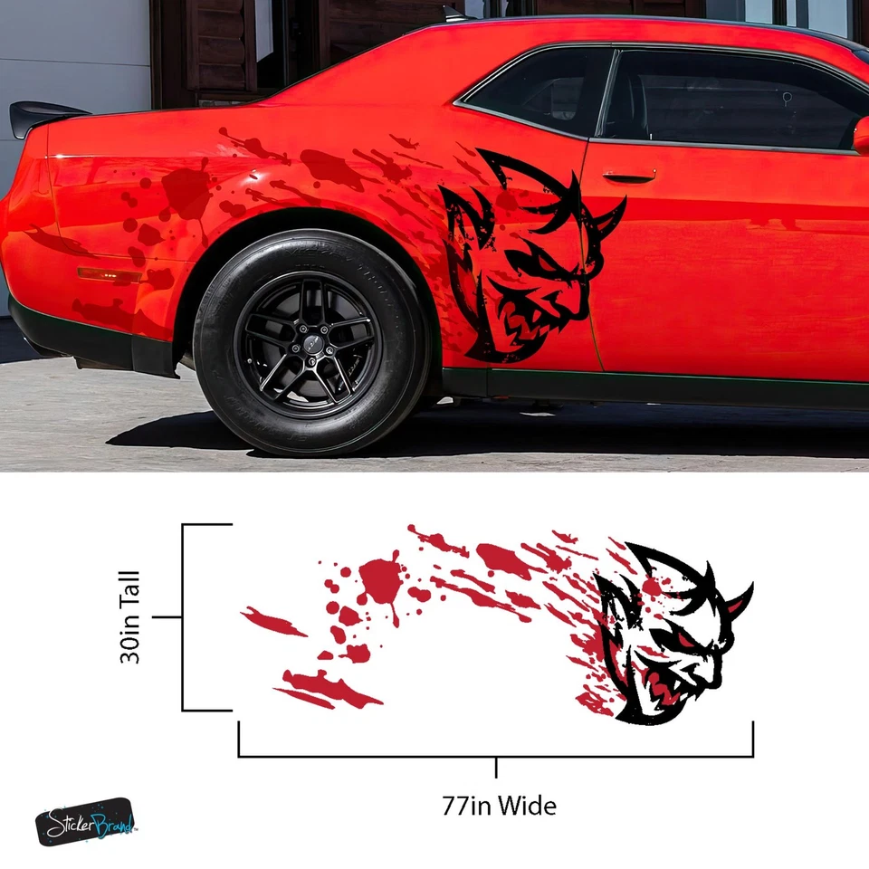 Demon Decal Sticker for Challenger SRT. Blood Splatter Car Decal. #6994 - Image 4 of 4