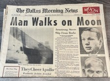 Vtg Original Newspaper Man Walks On Moon Dallas Morning News Jul 21, 1969