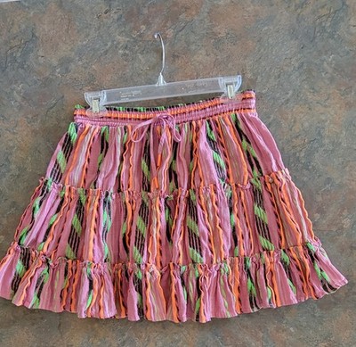 DEVOTION TWINS Mini Skirt multicolor striped pink, orange, green, black  size M
