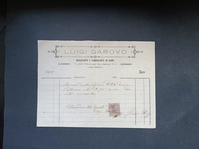 Antique Invoice Luigi Garovo Alexandria 1891 with Original Stamp Stamp Stamp