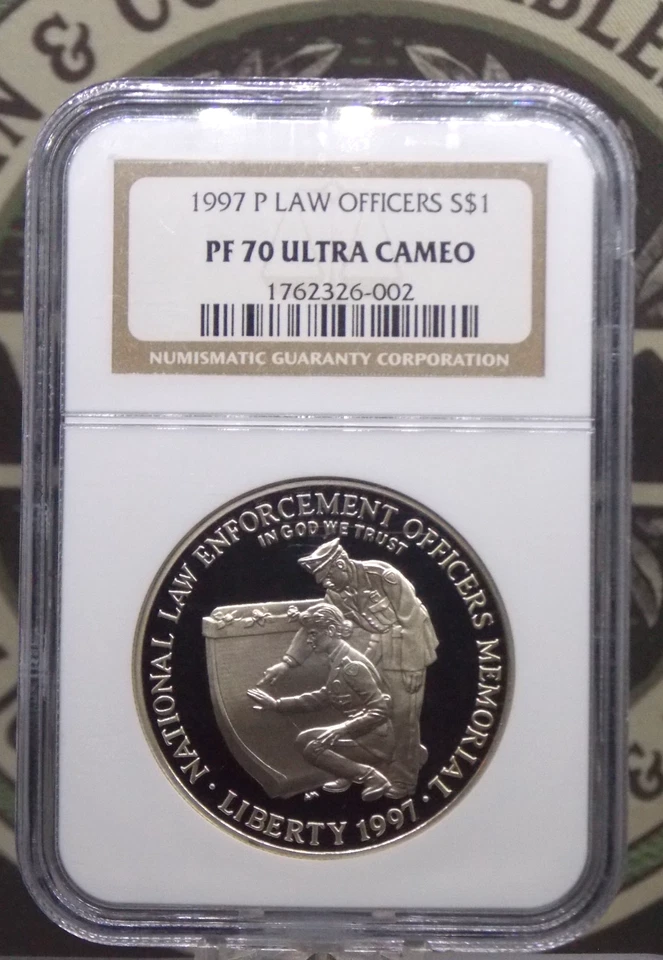 1997 "P" PROOF National *LAW ENFORCEMENT* Silver Dollar $1 NGC PF70 UC #002 - Image 3 of 4