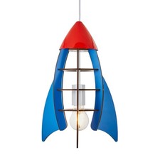 Litecraft Glow Rocket Ceiling Pendant Children's Bedroom E27 1 Light - Blue     