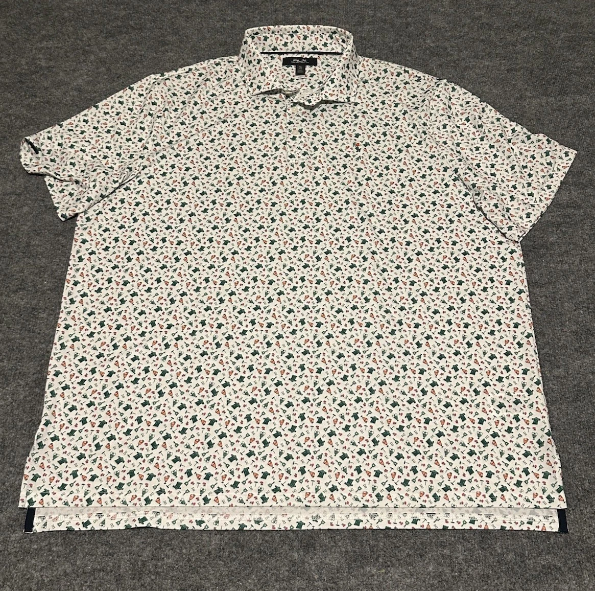 RLX Ralph Lauren Men’s White XXL Performance Polo Shirt Golf Clubs Drinks AOP