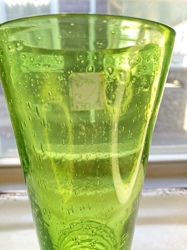 Global Amici Lime Green Bubble Flower Vase Rippled 9" Hand Blown - Picture 3 of 18