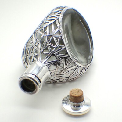 Japanese Pure Silver Overlay Glass Decanter Bamboo Design | eBay