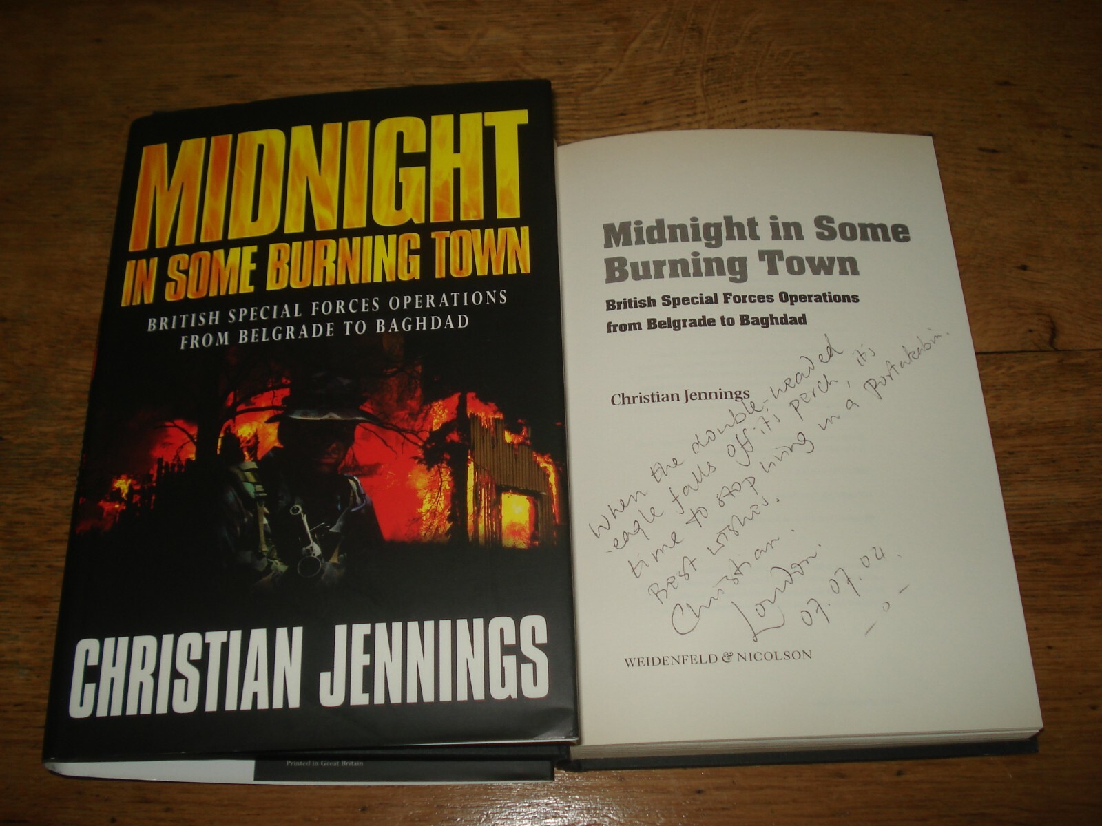 Midnight in Some Burning Town :Christian Jennings, signed copy ,1st edition H/B