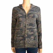 Monrow Womens Camo Print Hoodie Jacket Zip Up Brown Multicolor Casual Size Xs