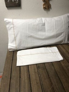 2 Sobel Westex Starwood Hotel King Pillow Cases White Tan Piping Pair Excellent