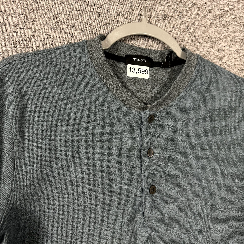 Theory Men's Size Large Blue Classic Henley Long Sleeve Servo Shirt - Image 3 of 4