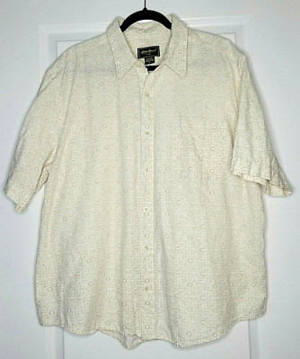 Eddie Bauer Linen Button Up Shirt Men's XL Cotton Cream White Short Sleeve Clean