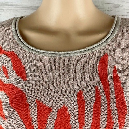 Neiman Marcas Sweater Small Orange Pale Brown Abstract Striped Asymmetric Hem - Picture 2 of 12