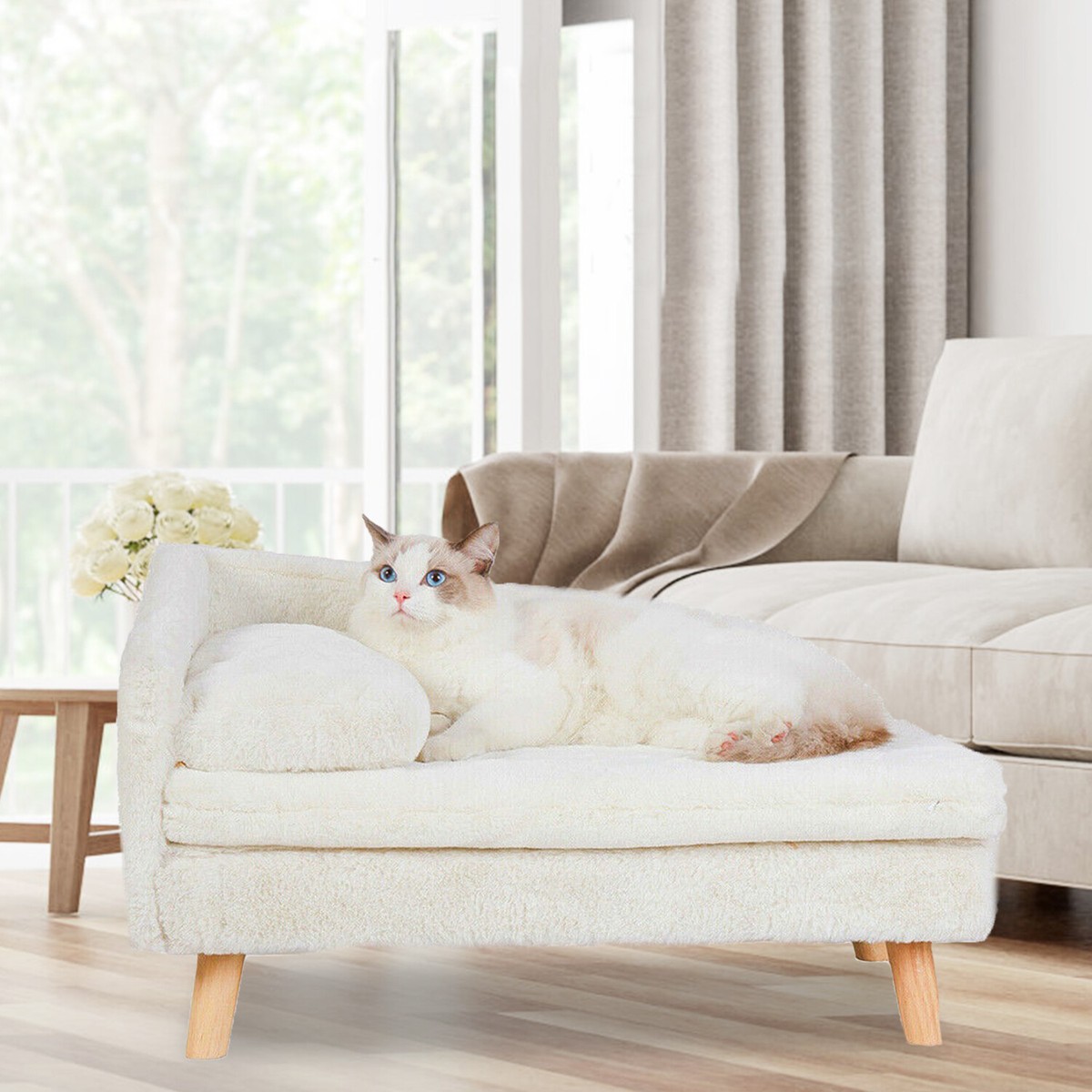 Haustiersofa In Beige – Kleines Hundebett / Katzencouch Aus Cord Mit Abnehmbarem Bezug, Bis 6 Kg