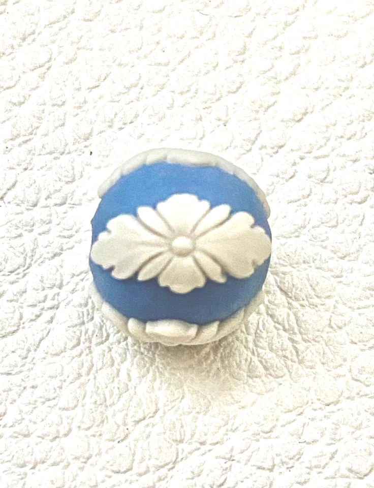 Antique, Wedgwood England Porcelain Blue Floral Jasperware Pair Earring Charms - Image 2 of 4