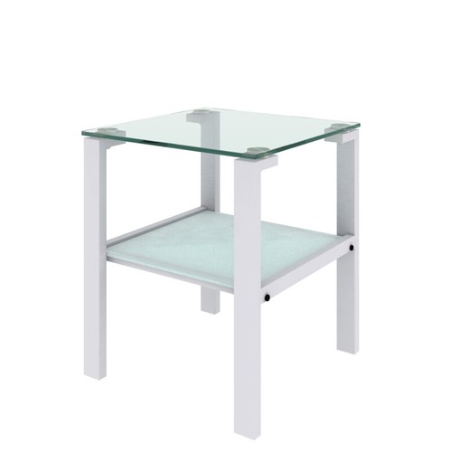 Set of 2 Modern Tempered Glass 2 Layer Tea Table Coffee Table & Square End Table - Picture 14 of 20