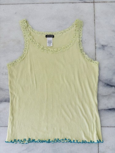 Y2K VTG Joe Boxer Lace Trim Camisole Tank Yellow Cotton Babydoll Fairy Womens XL - Picture 3 of 7