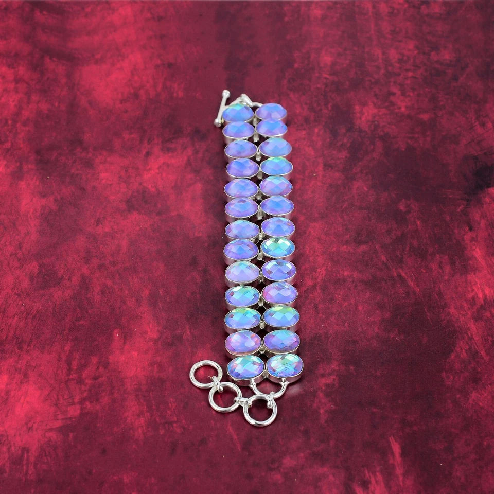 Браслет ювелирный ручной работы из стерлингового серебра 925 пробы с граненым мистическим топазом AAA+ - Изображение 4 из 4