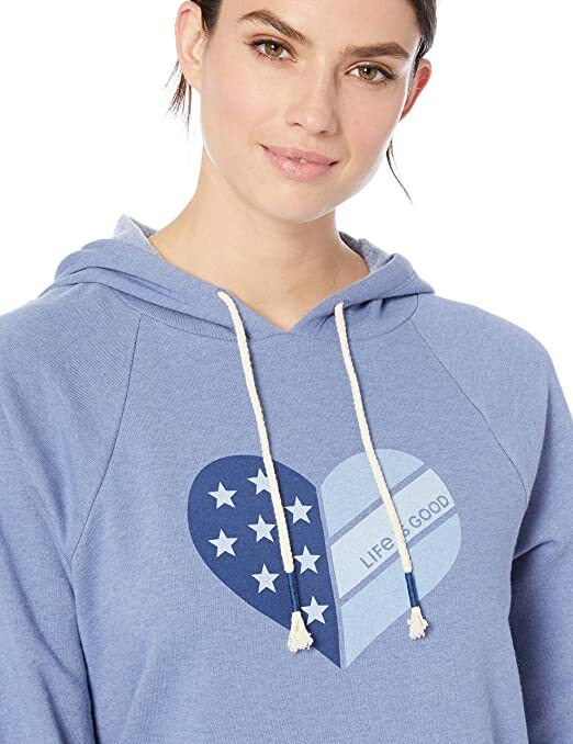 NWT Women's Life is Good Flag Heart Simply True Blue Pullover