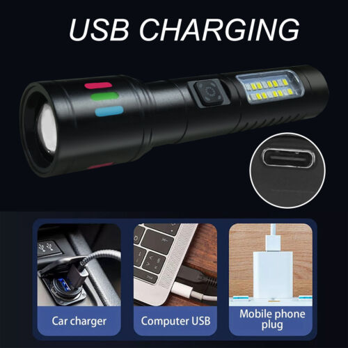 Super Bright 12000000LM Telescopic Zoom Flashlight Rechargeable 6 Modes Light - Picture 11 of 12