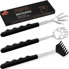 3 Pack Metal Portable Telescoping Back Scratchers with Rubber Handles