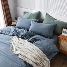100 Washed Cotton Duvet Cover Set 300TC, Gray Solid Comforter Blanket Cover