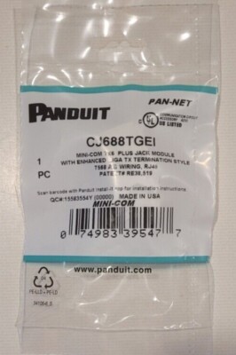 Panduit MINI-COM Cat 6 UTP RJ45 TG Jack Module MPN CJ688TGEI
