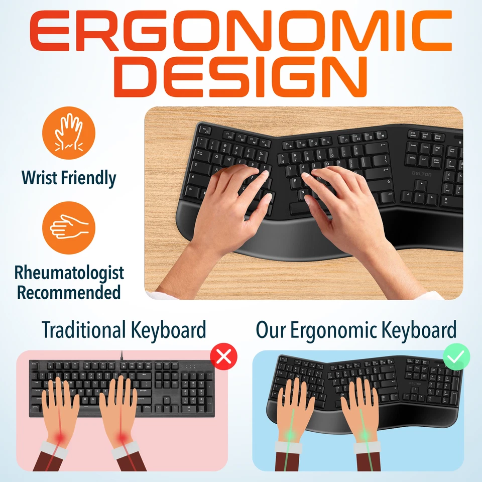 Delton G18 Ergonomic 2.4GHz Wireless Keyboard and Mouse Combo - Black - Image 2 of 4