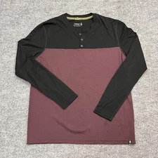 Smartwool Merino Sport 250 Henley Men Medium Maroon Black Long Sleeve Shirt