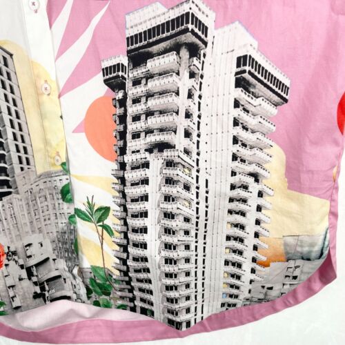 Desigual Collage Oversized Shirt Womens Sz S/M Pink Long Sleeve Button Up - Picture 4 of 12